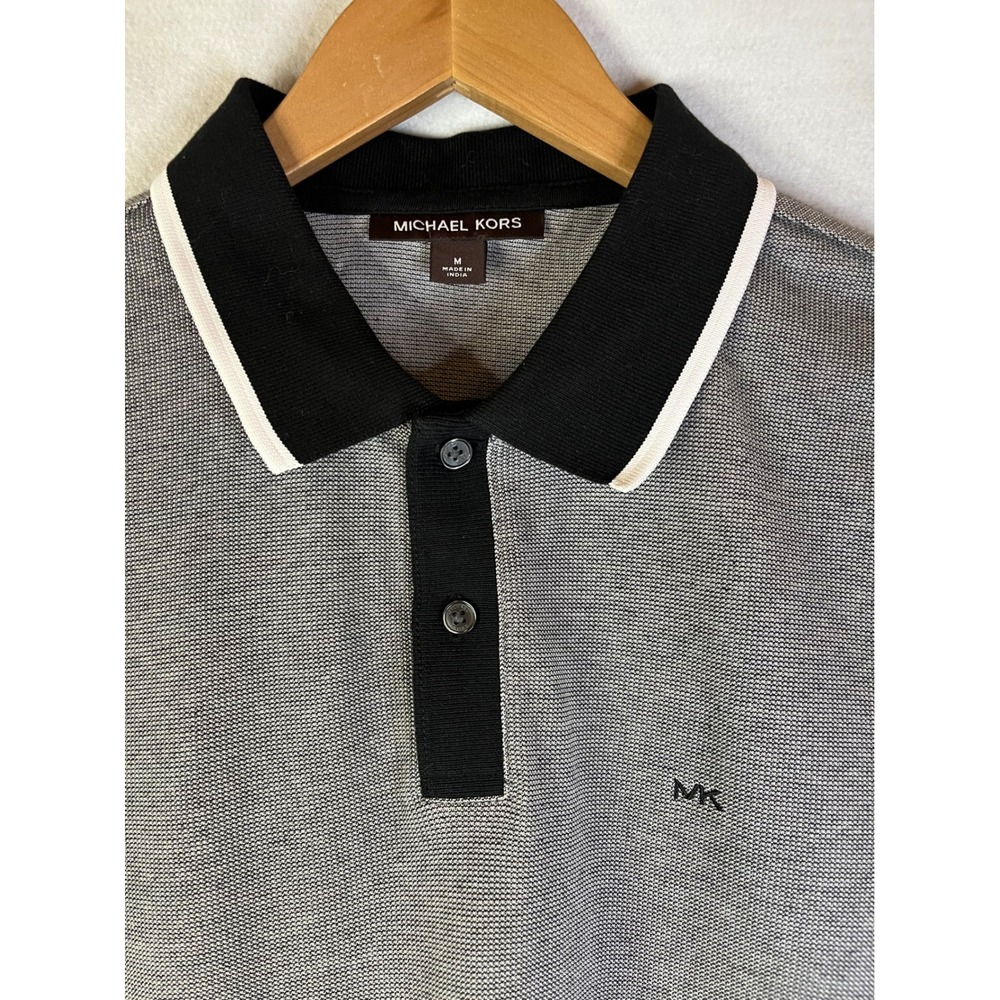 Michael Kors men's polo shirt waffle stretch cotton gray contrasting collar Sz M - Picture 2 of 4